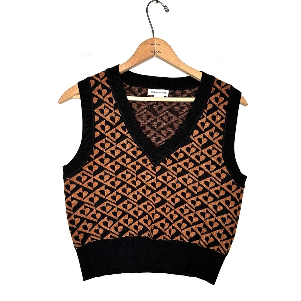 Urban Revivo | Black and Gold Hearts V-neck Sweater Vest Size 4